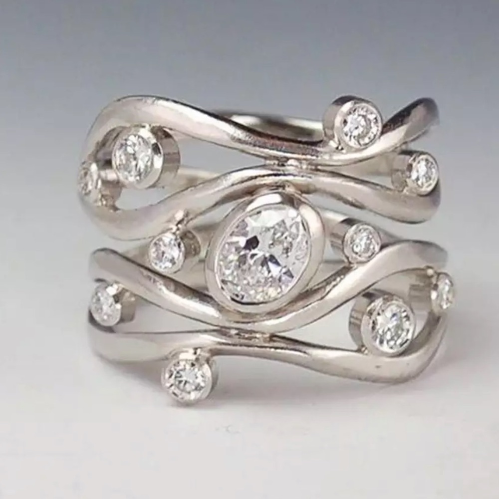NEW 925 STERLING SILVER DIAMOND GEOMETRIC RING